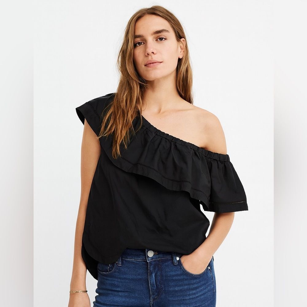Lauren Ralph Lauren One Shoulder Ruffle Blouse Black Size XL